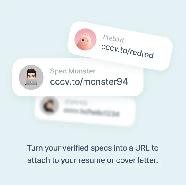 Turn verified specs into a URL to attach to your resume