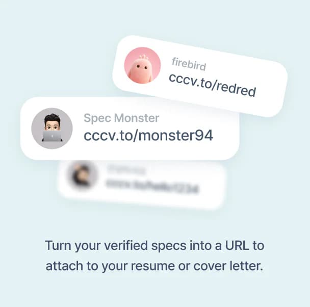 Turn verified specs into a URL to attach to your resume